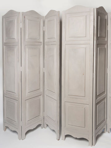 Pair Handpainted tri fold wooden shutter screens