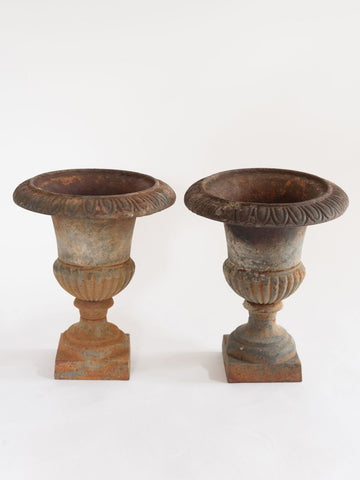 Pair Small Vintage French Cast Iron urns