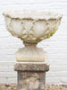 Pair 1930's Acanthus Leaf Stone Urns on Plinths