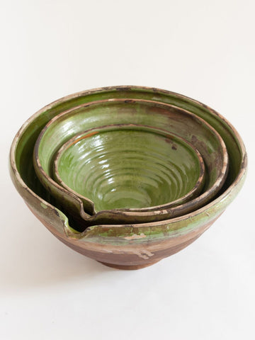Set 3 Antique French Tian Bowls with Green glaze