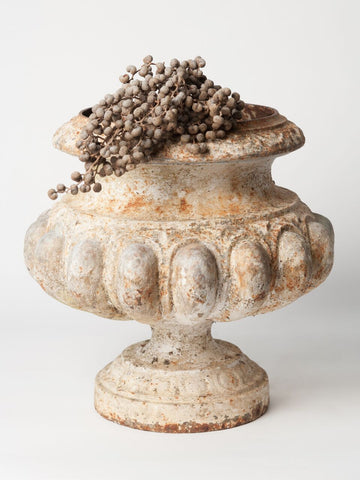 Beautiful Antique French Cast Iron urn in old white paint