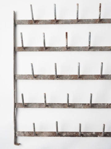 Antique French Galvanised Zinc Bottle Drying Wall rack