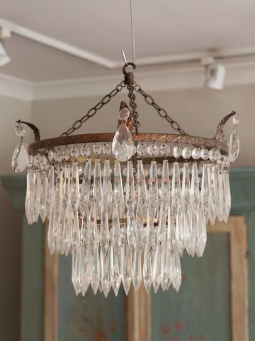 Beautiful 1920's Crystal Waterfall Tiered Pendant Chandelier