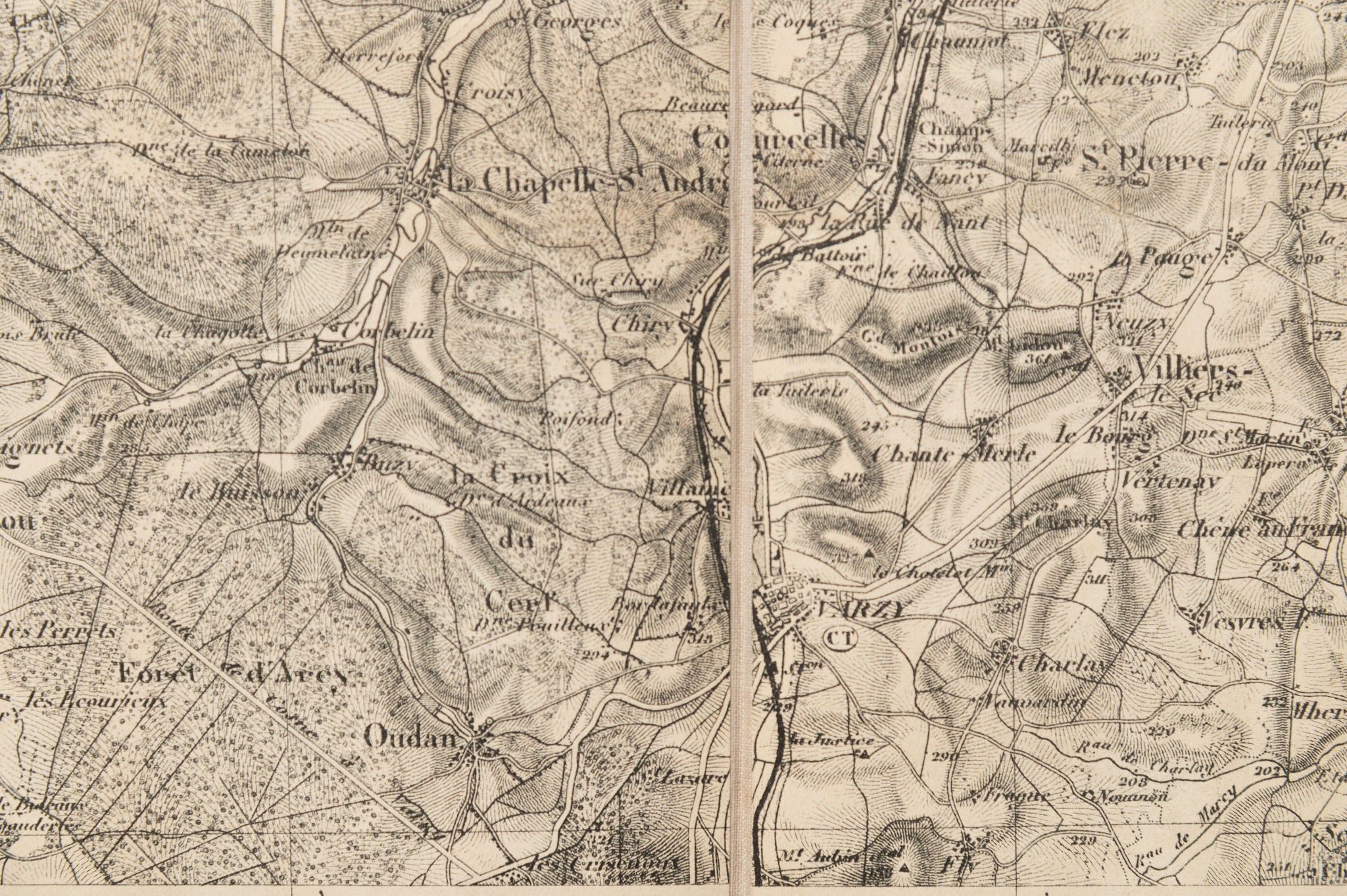Rare Antique linen fabric backed French Map of Clamecy, dated 1845