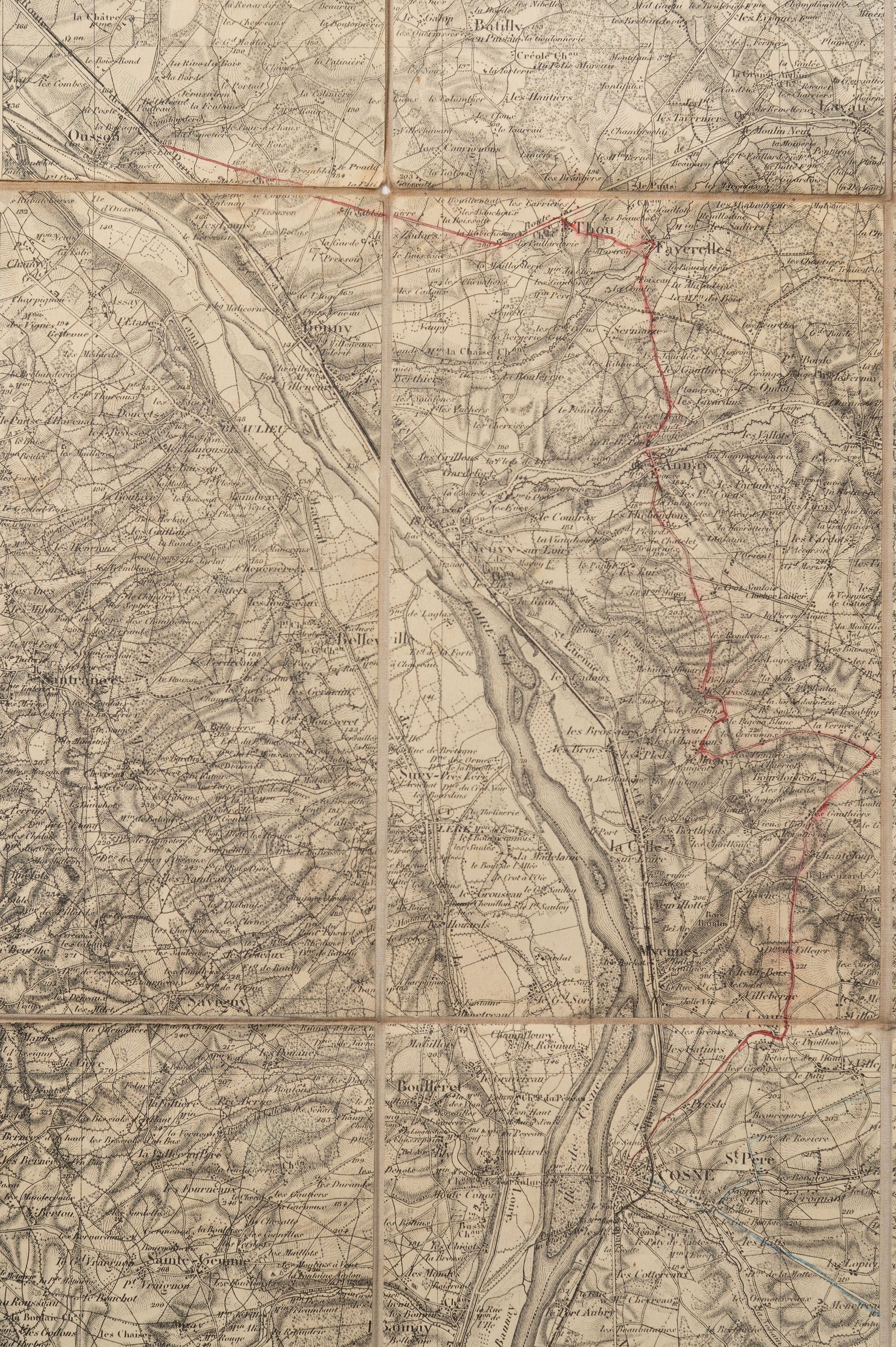 Rare Antique linen fabric backed French Map of Clamecy, dated 1845