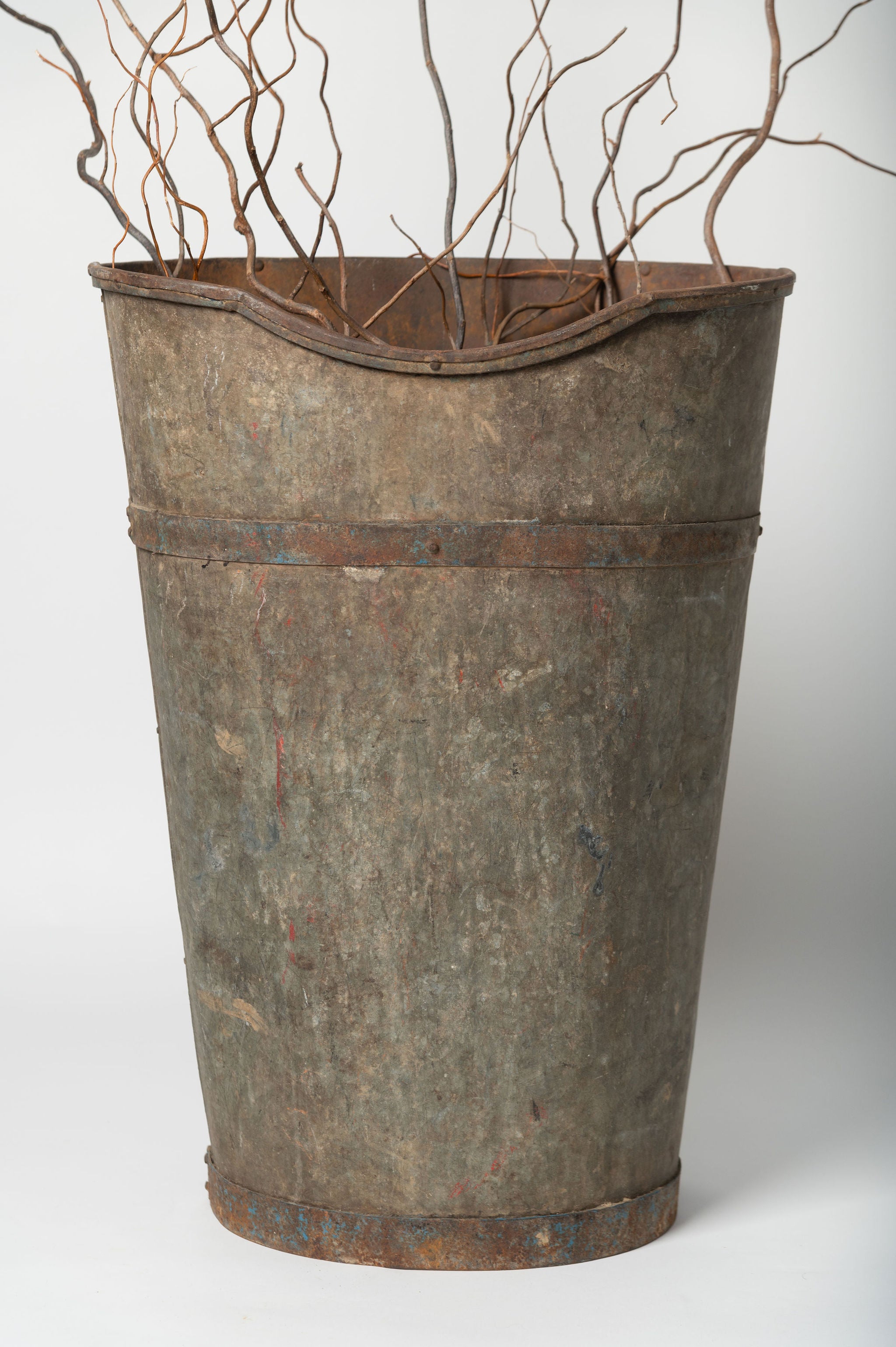 Antique French Metal Grape hod/hopper with carrying straps