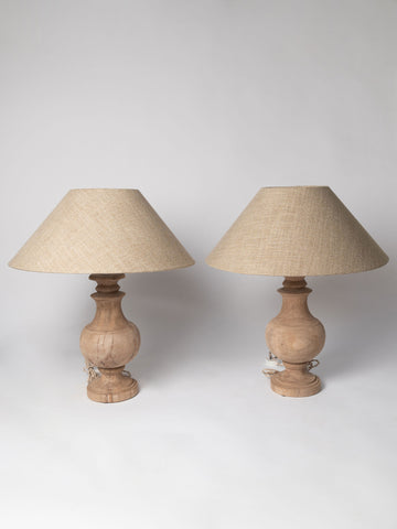 Handcrafted wooden table lamps with linen empire lampshades