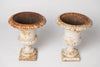 Pair small antique french cast iron urns with original paint