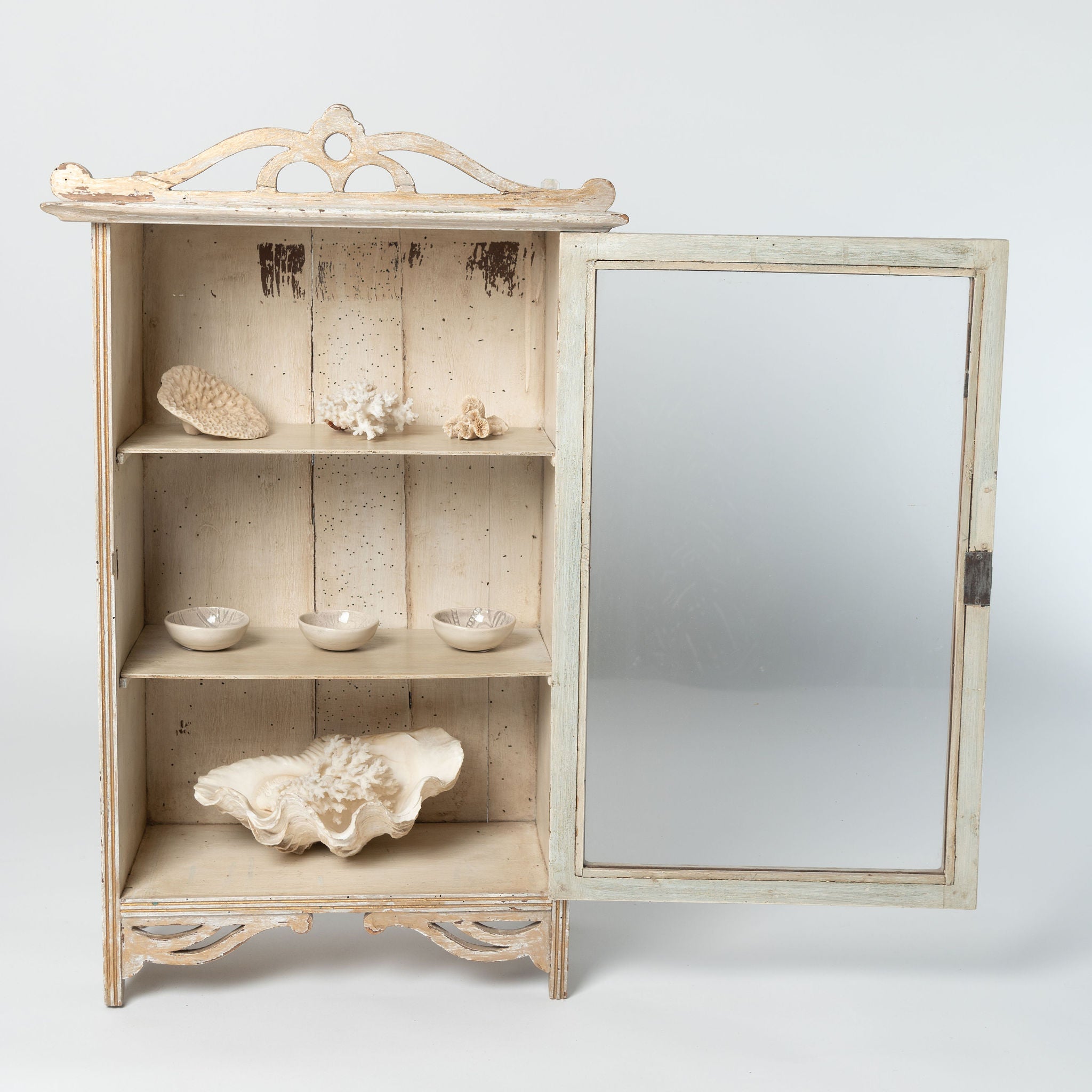 Antique French glazed wall cabinet