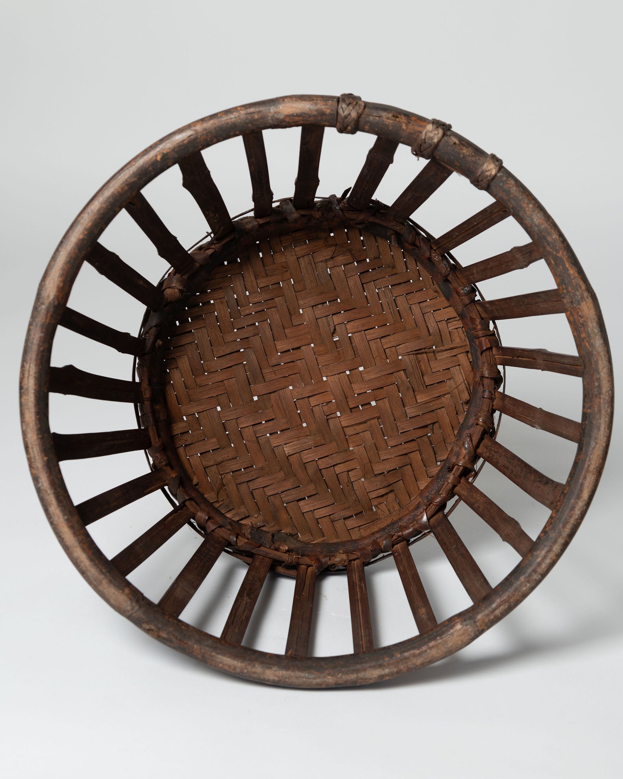 Pair antique chinese rattan and bamboo low stools