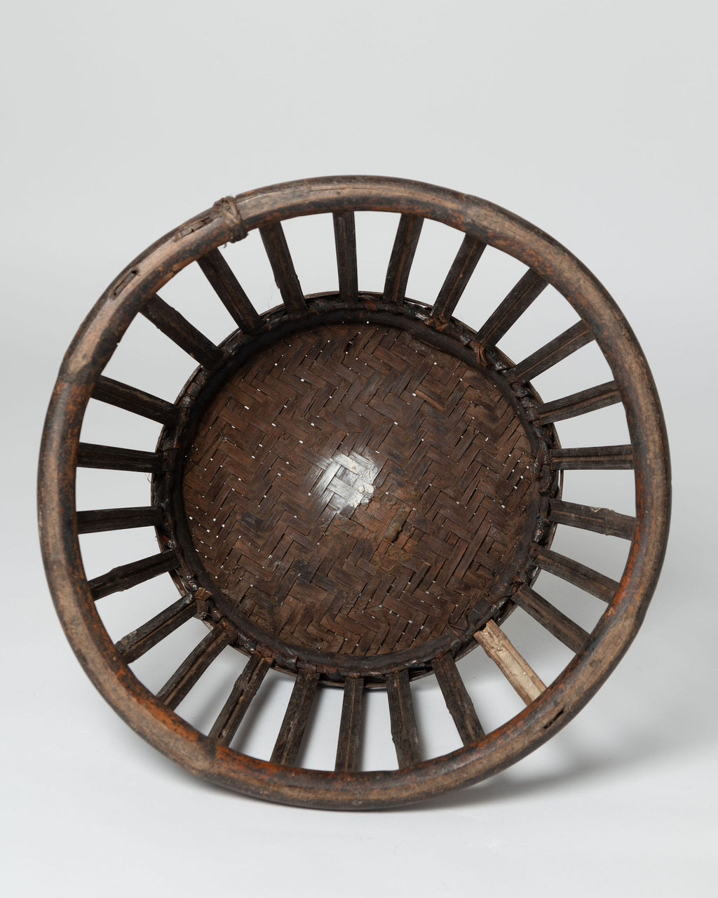 Pair antique chinese rattan and bamboo low stools