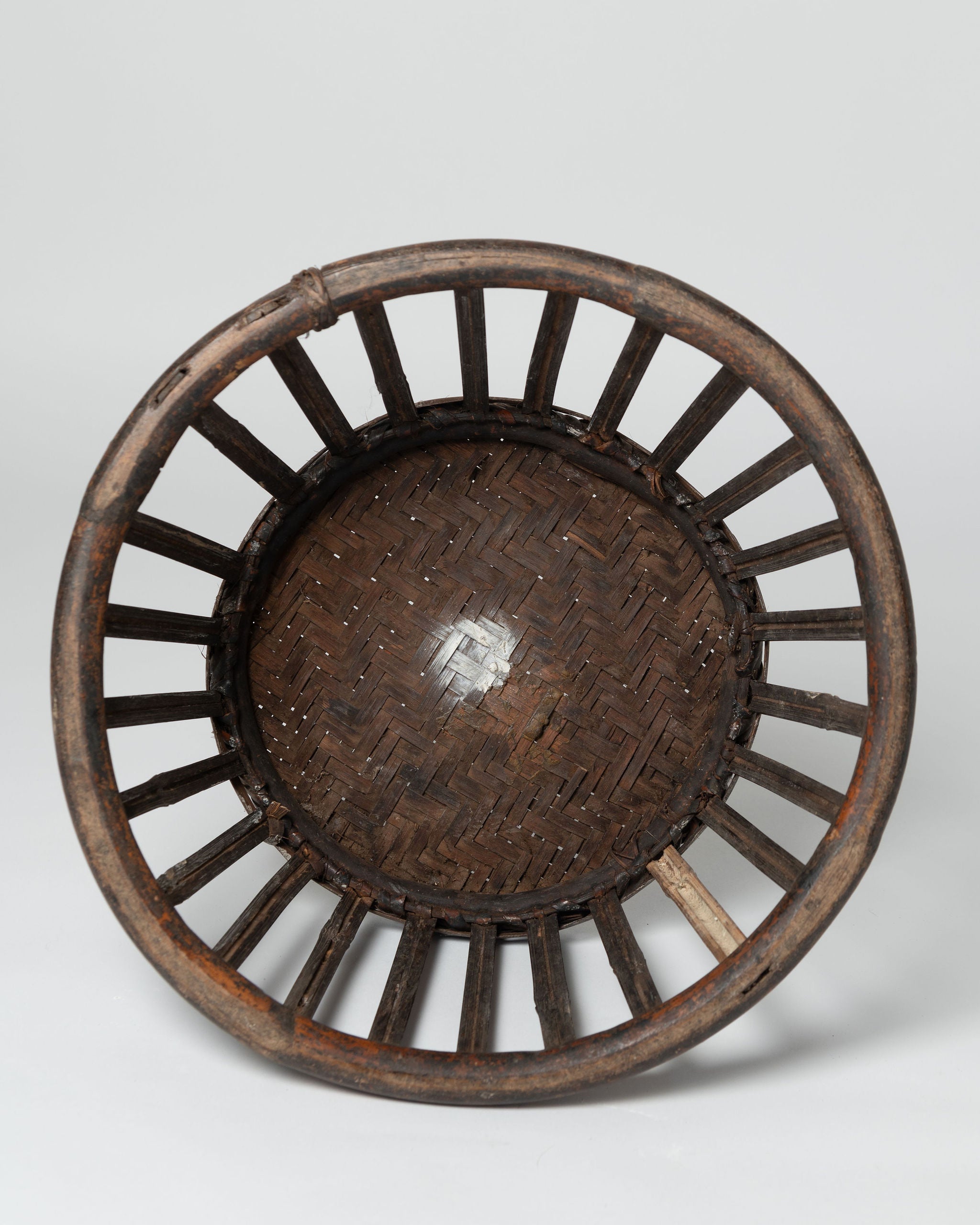 Pair antique chinese rattan and bamboo low stools