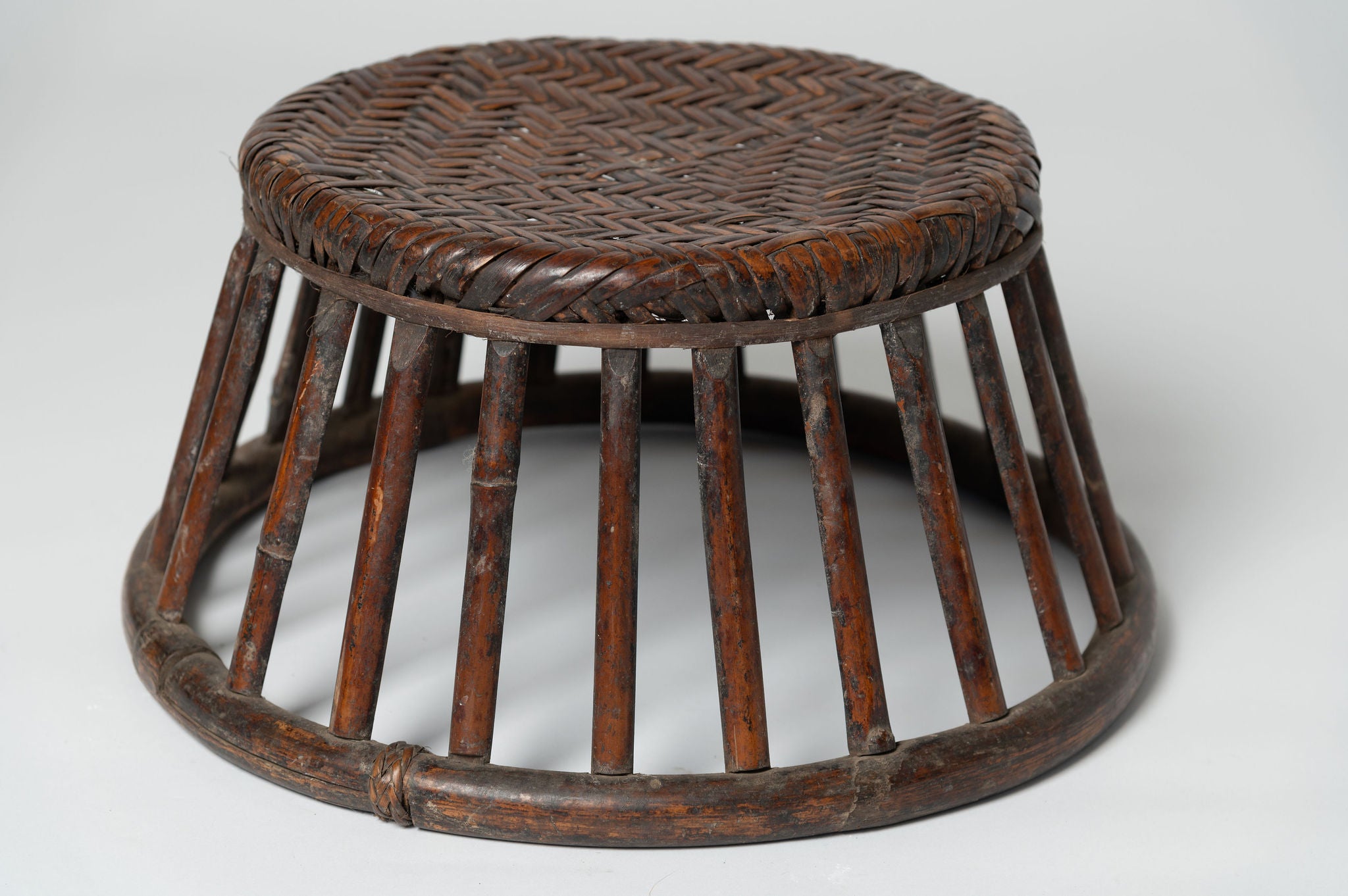 Pair antique chinese rattan and bamboo low stools