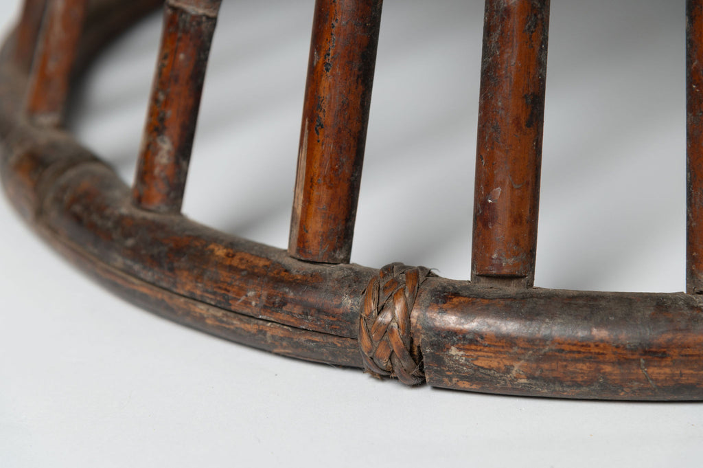Pair antique chinese rattan and bamboo low stools