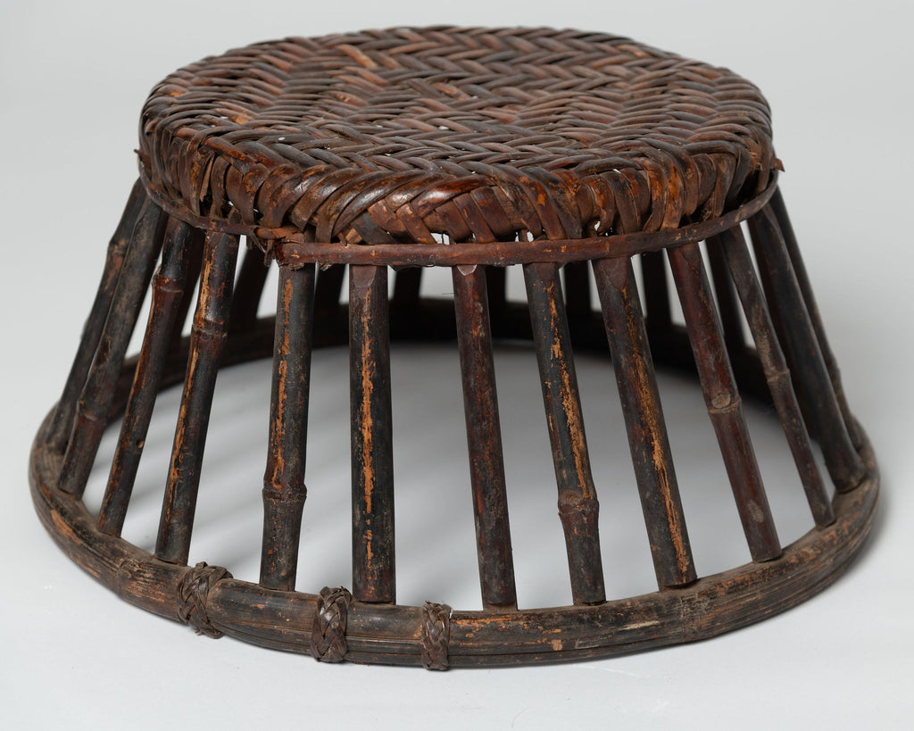 Pair antique chinese rattan and bamboo low stools