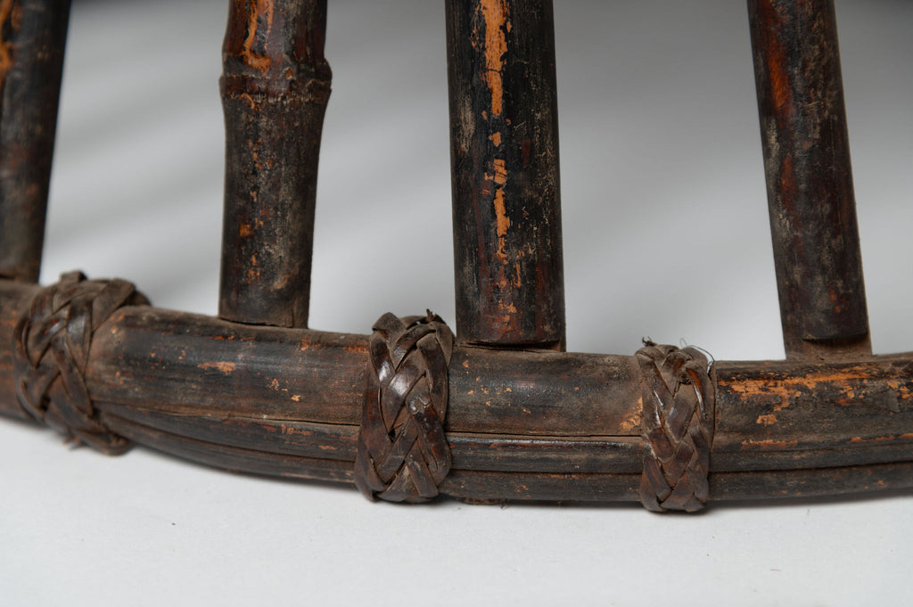 Pair antique chinese rattan and bamboo low stools