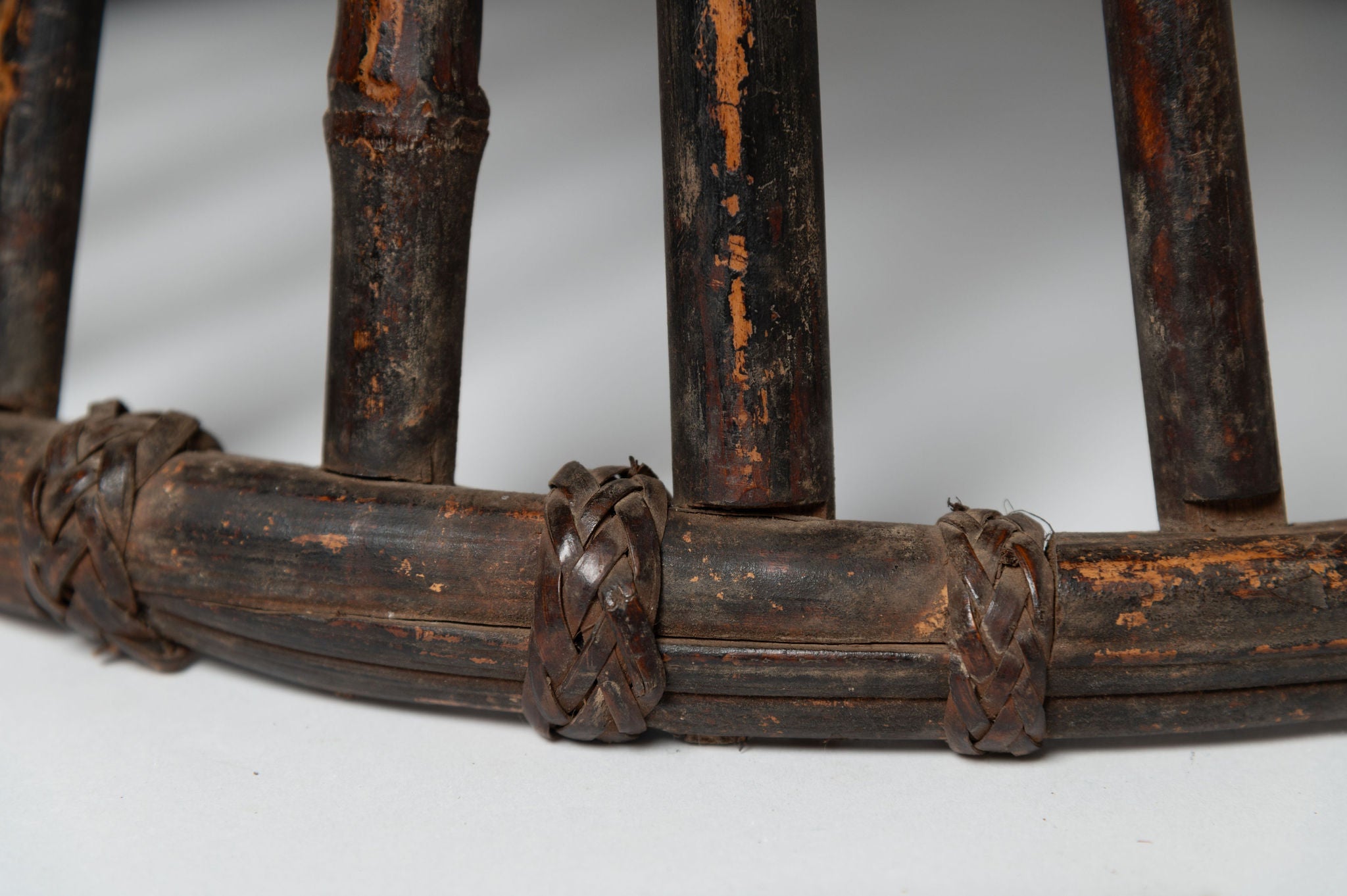 Pair antique chinese rattan and bamboo low stools