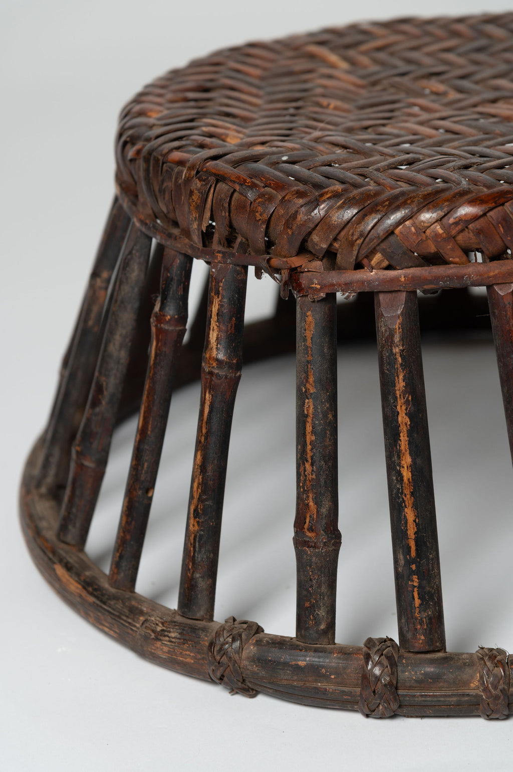 Pair antique chinese rattan and bamboo low stools