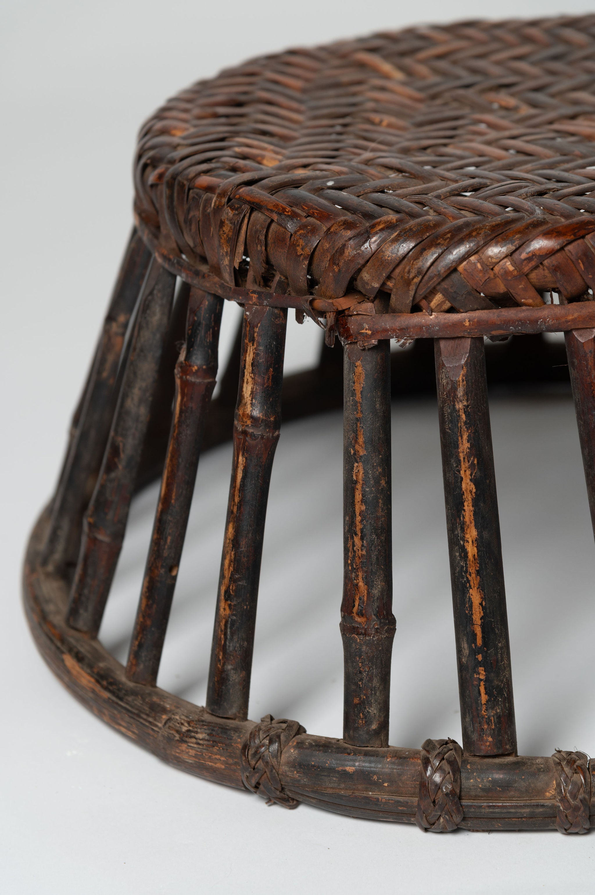 Pair antique chinese rattan and bamboo low stools