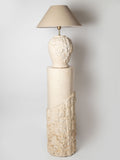 Post Modern Round Tessellated stone pedestal and matching table lamp with linen shade