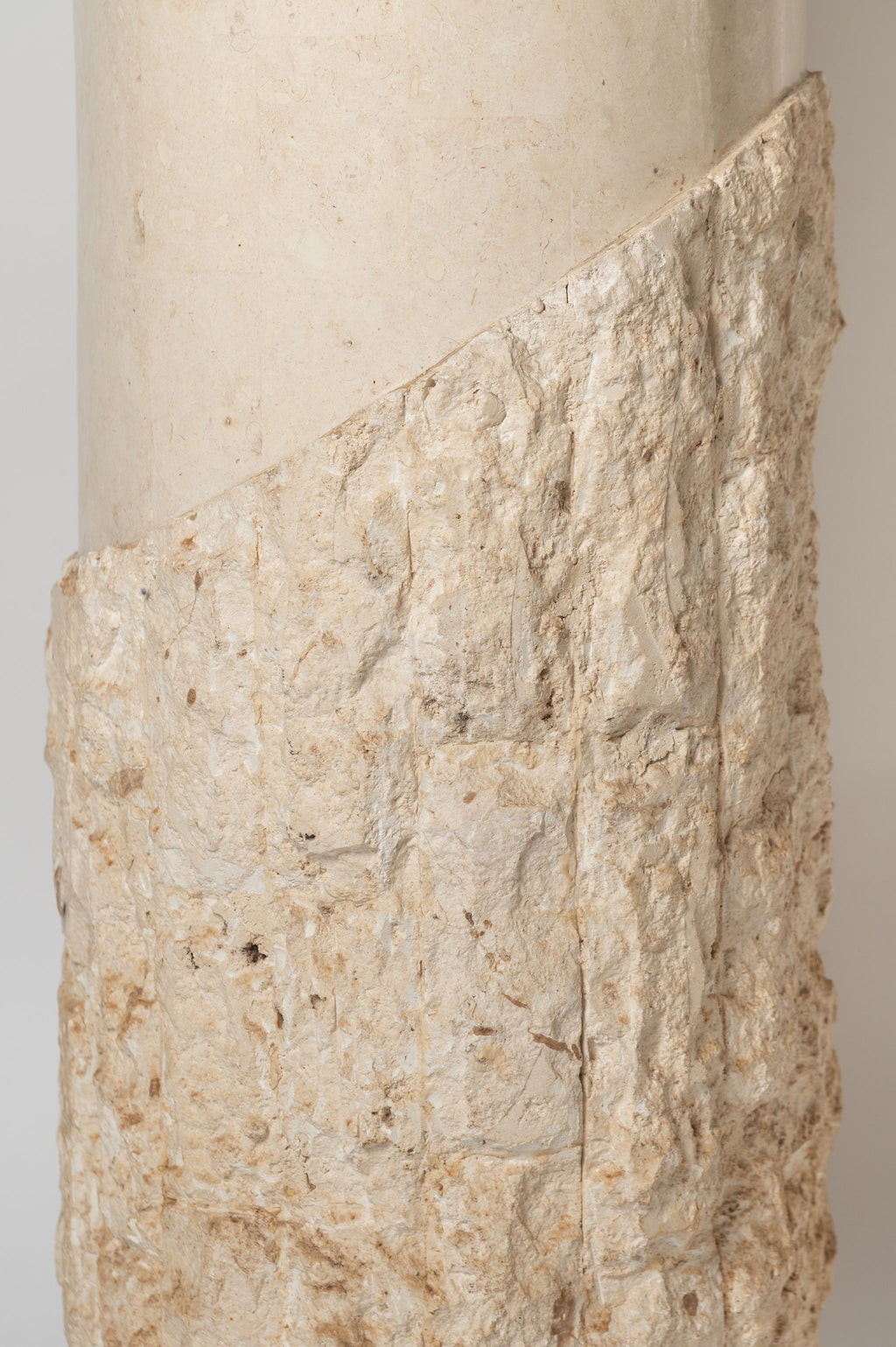 Post Modern Round Tessellated stone pedestal and matching table lamp with linen shade