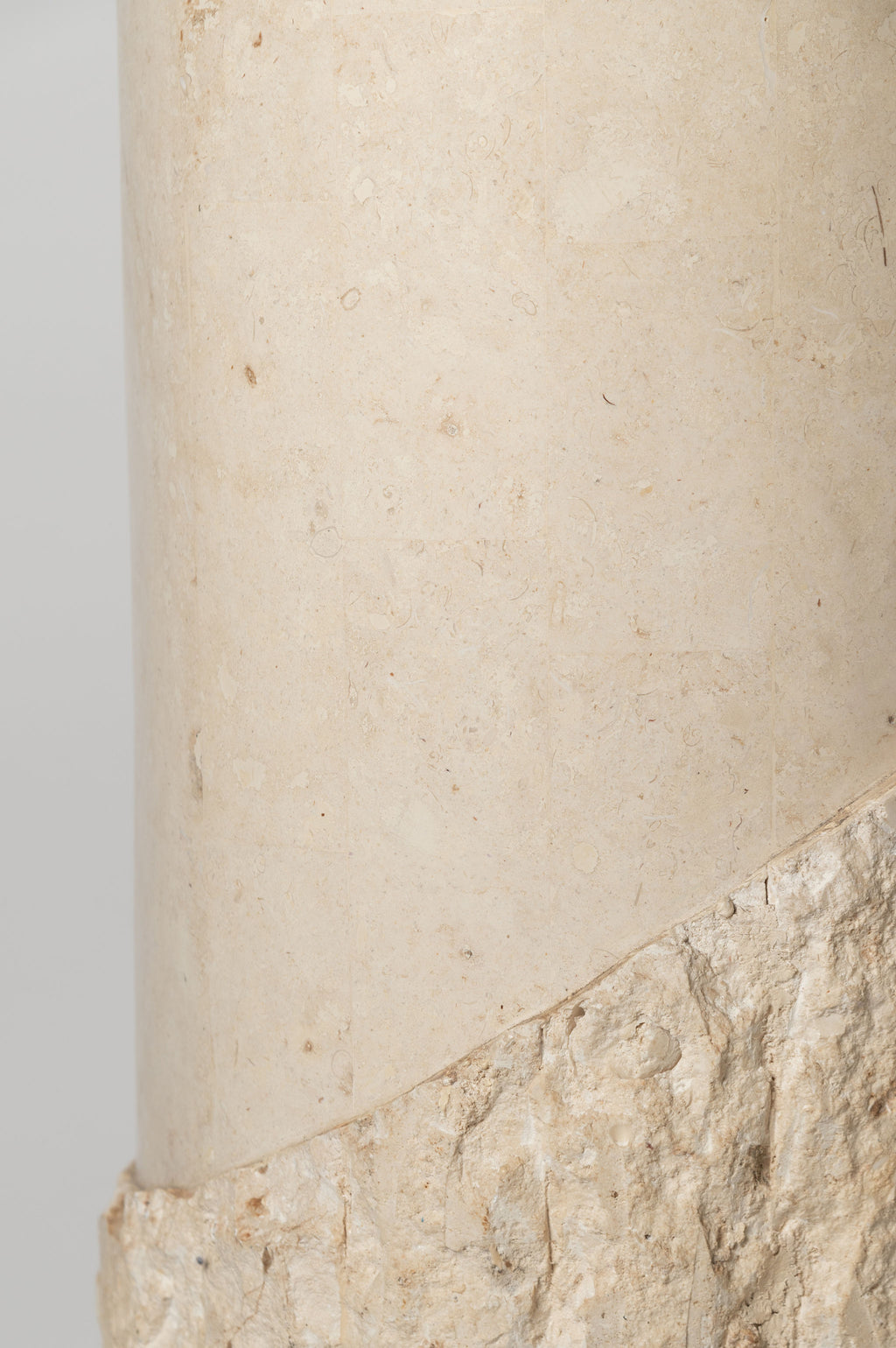 Post Modern Round Tessellated stone pedestal and matching table lamp with linen shade