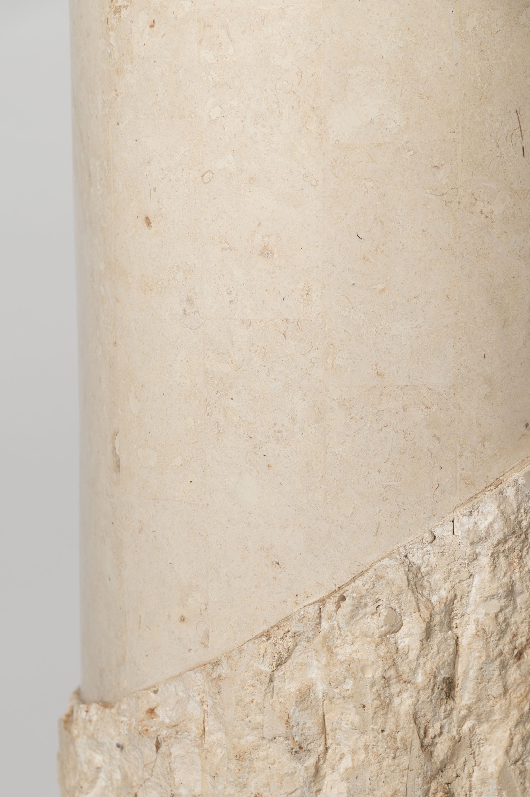 Post Modern Round Tessellated stone pedestal and matching table lamp with linen shade