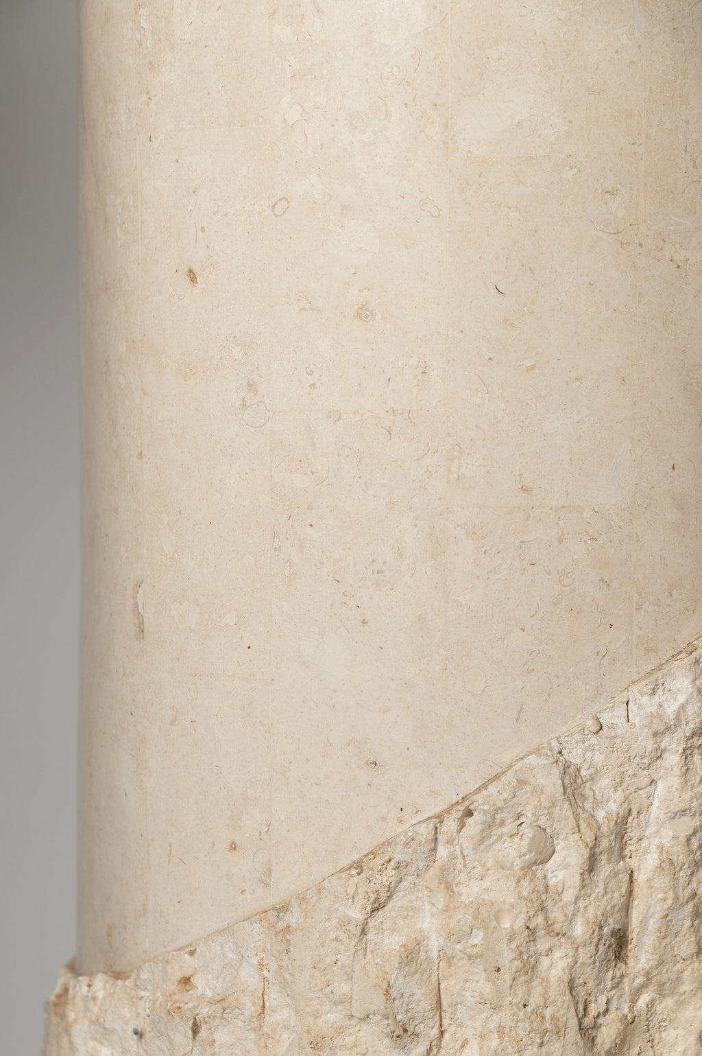 Post Modern Round Tessellated stone pedestal and matching table lamp with linen shade