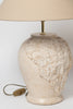 Post Modern Round Tessellated stone pedestal and matching table lamp with linen shade