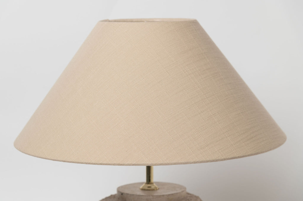 Post Modern Round Tessellated stone pedestal and matching table lamp with linen shade