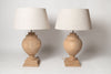 Beautiful large wooden table lamps with natural linen shades