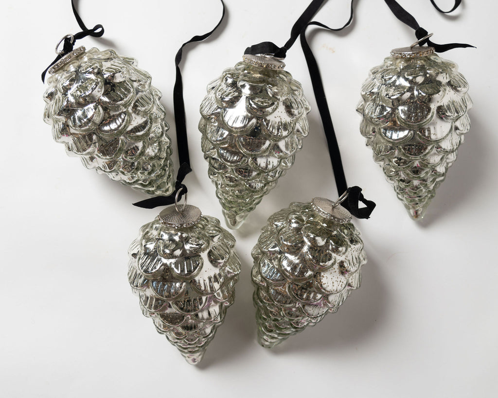 XL Mercury glass style pine cone hanging decorations