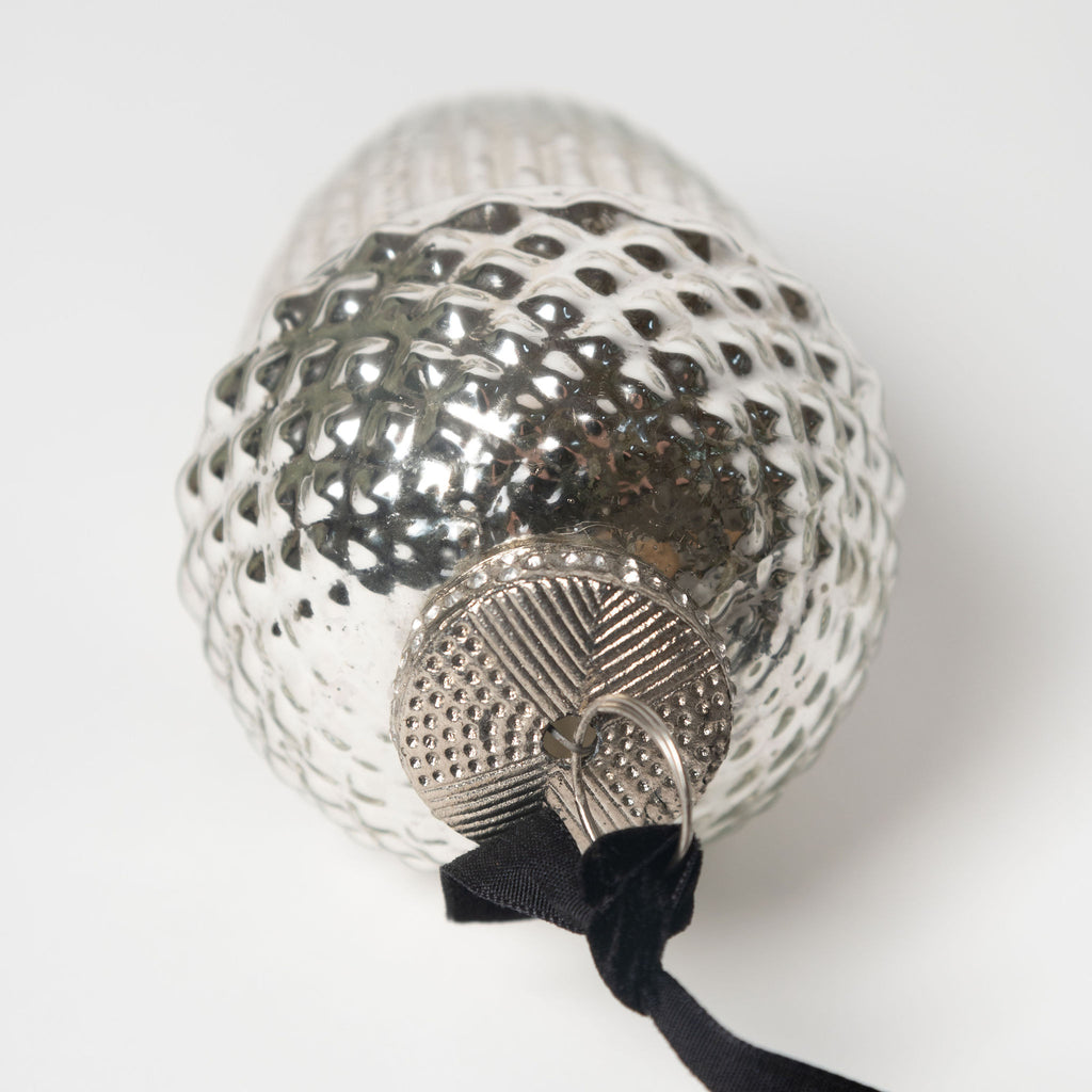 Beautiful large mercury glass style acorn decorations 13cm, black velvet ribbon