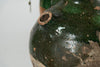 Antique French Provencal oil terracotta jug with green glaze and hand painted decorations