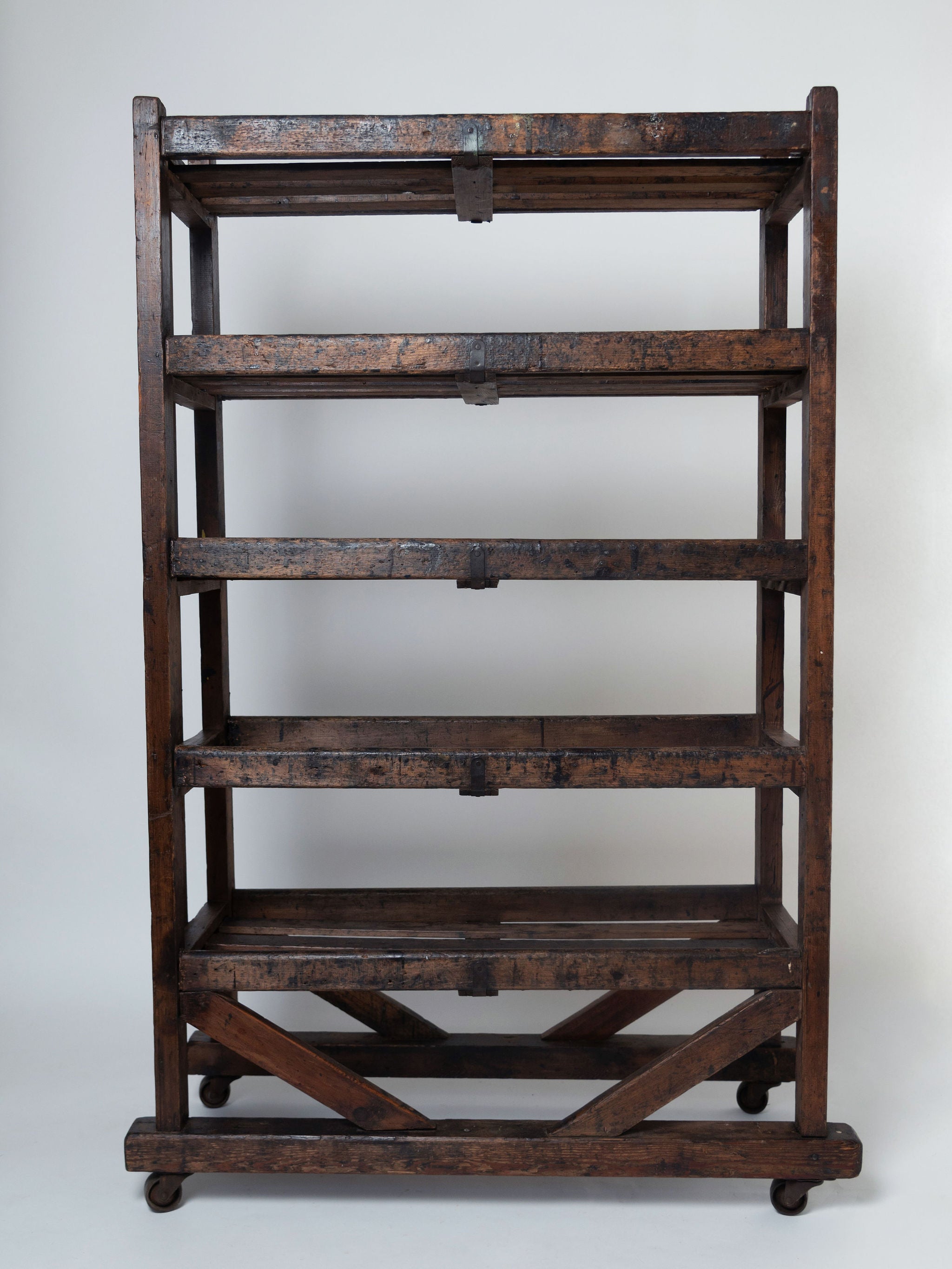 Rare Vintage Industrial Wooden Shoe Rack Trolley