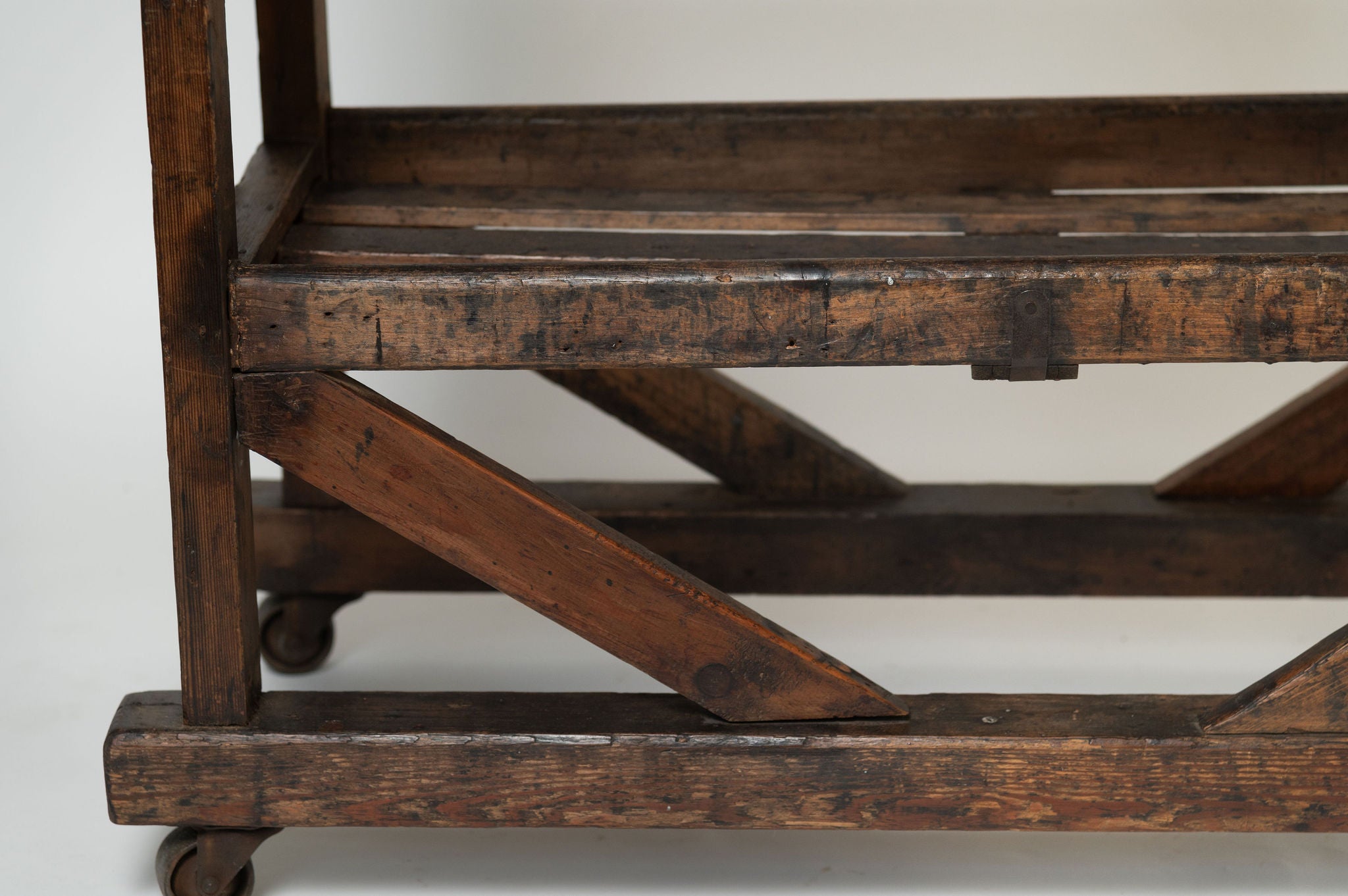 Rare Vintage Industrial Wooden Shoe Rack Trolley