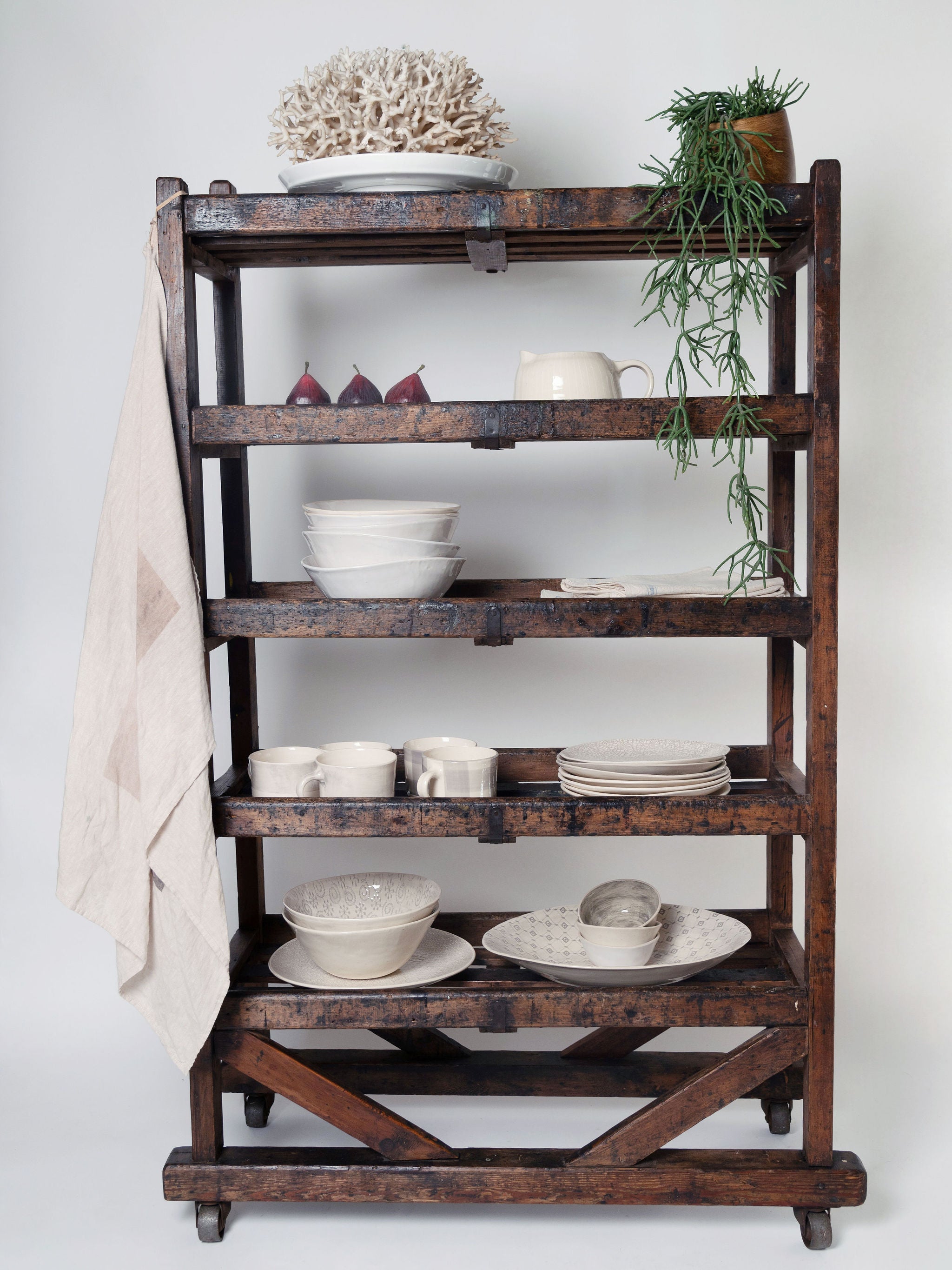 Rare Vintage Industrial Wooden Shoe Rack Trolley