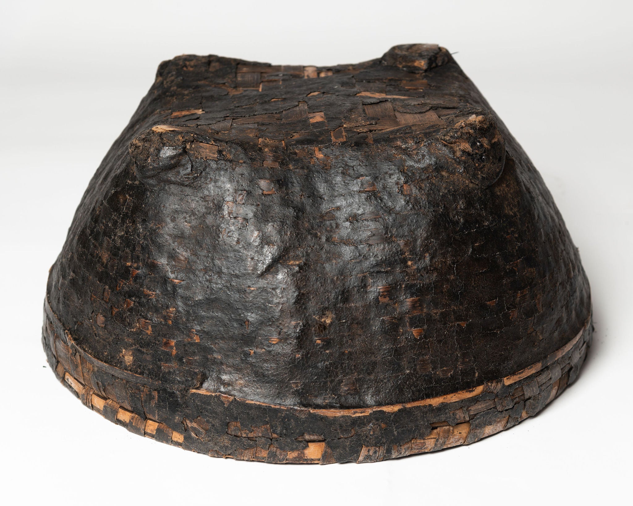 Antique 19th century chinese reed basket, black paint