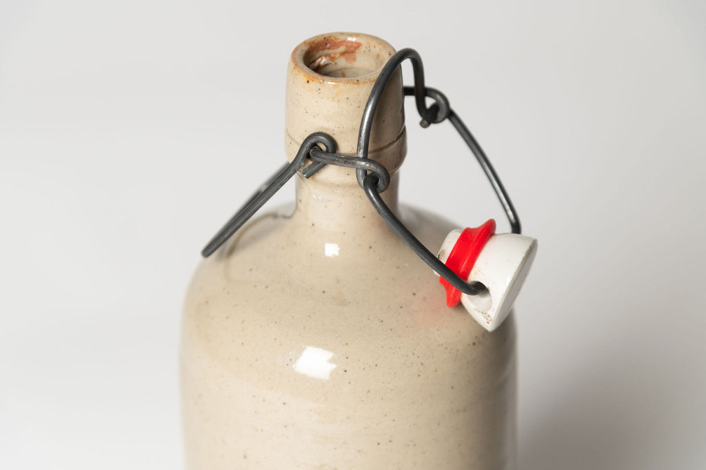 Antique French glazed Stoneware Cider bottle with porcelain cap