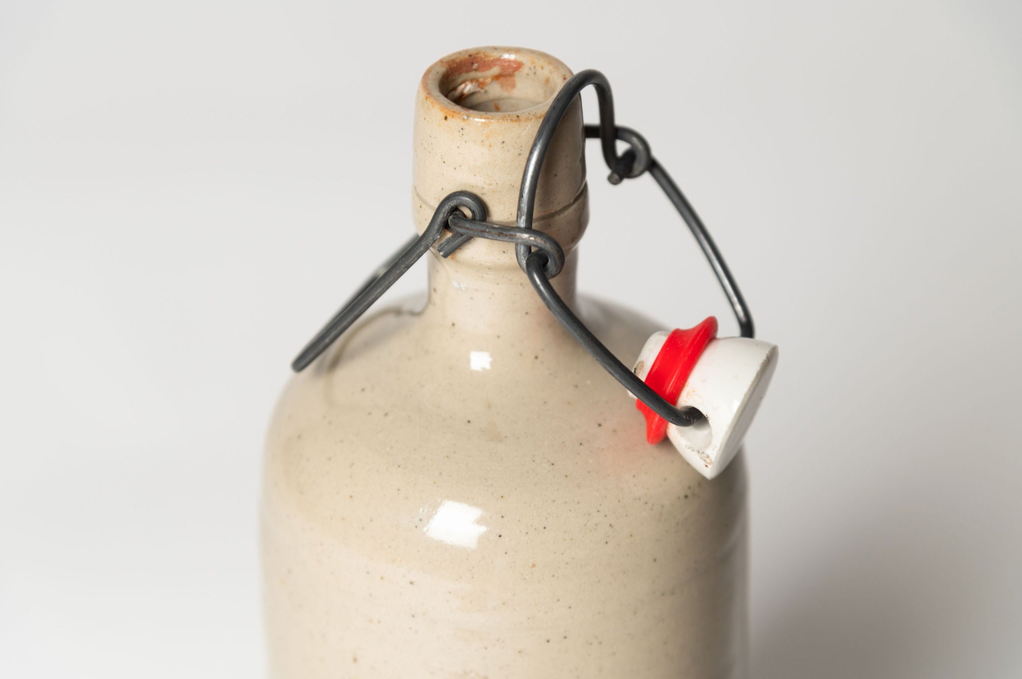 Antique French glazed Stoneware Cider bottle with porcelain cap