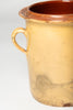 Antique French Digoin Confit pot with creamy mustard glaze and two handles