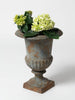 Antique French cast iron campana urns with original blue grey patina