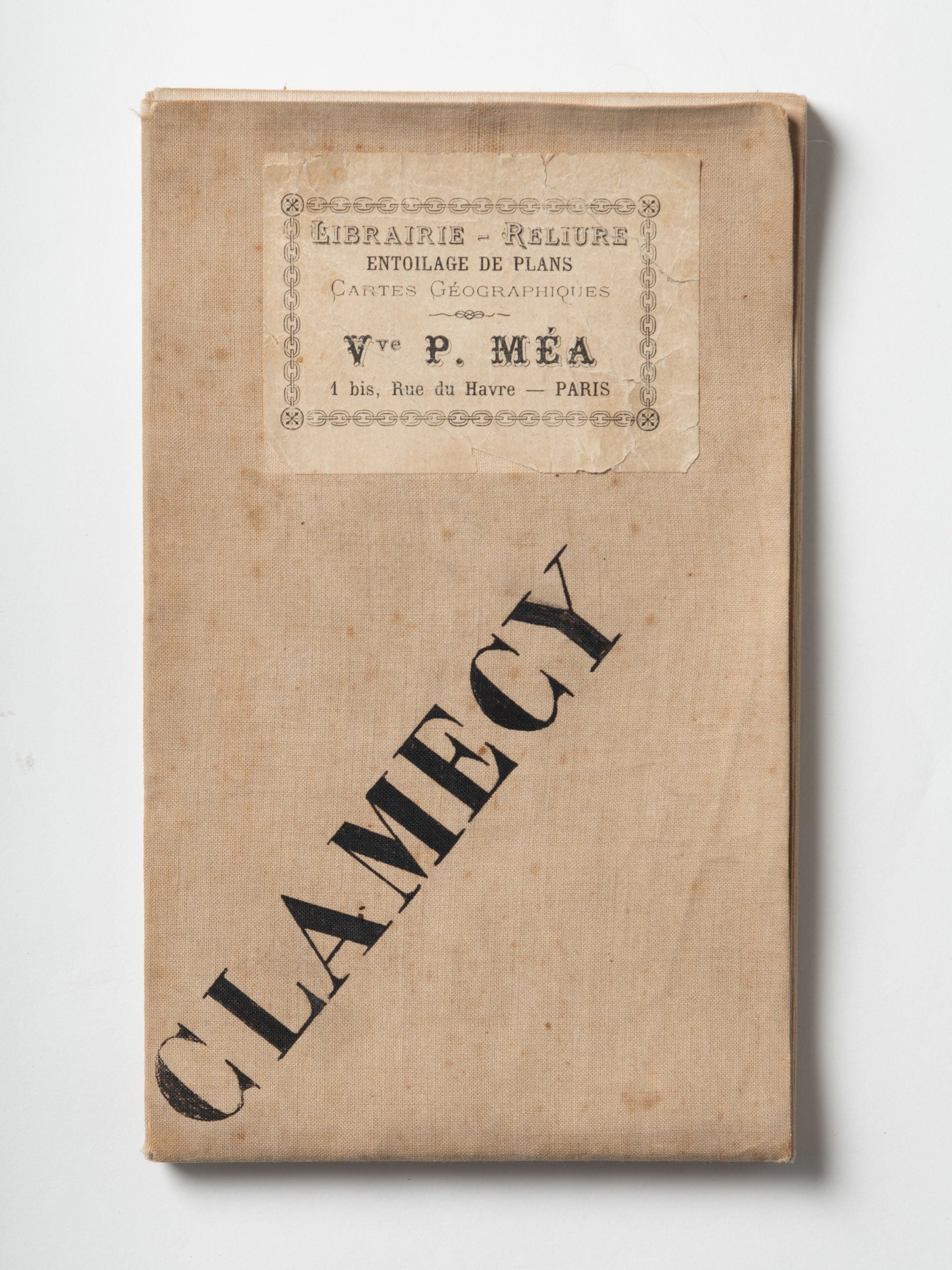 Rare Antique linen fabric backed French Map of Clamecy, dated 1845