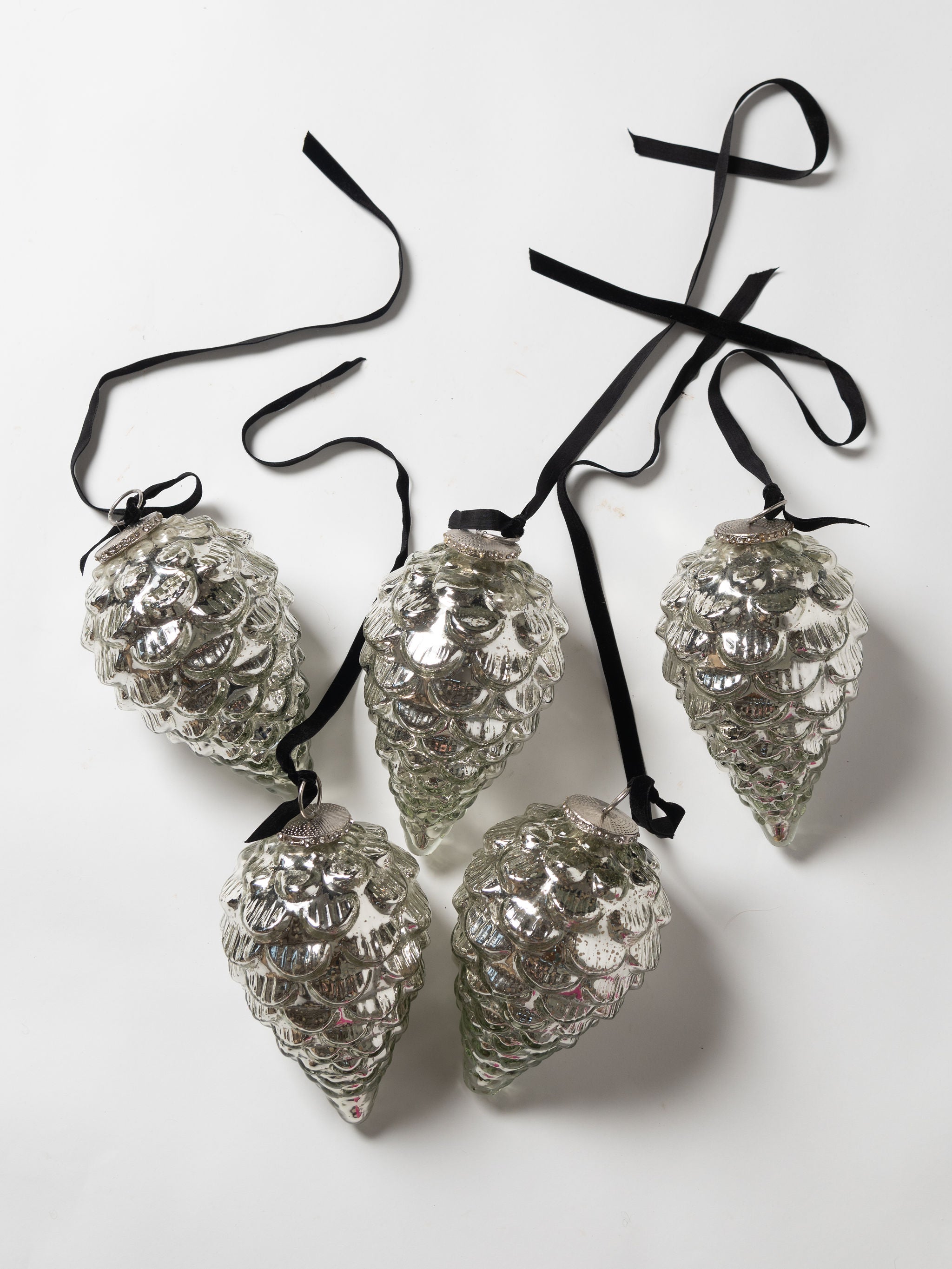 XL Mercury glass style pine cone hanging decorations