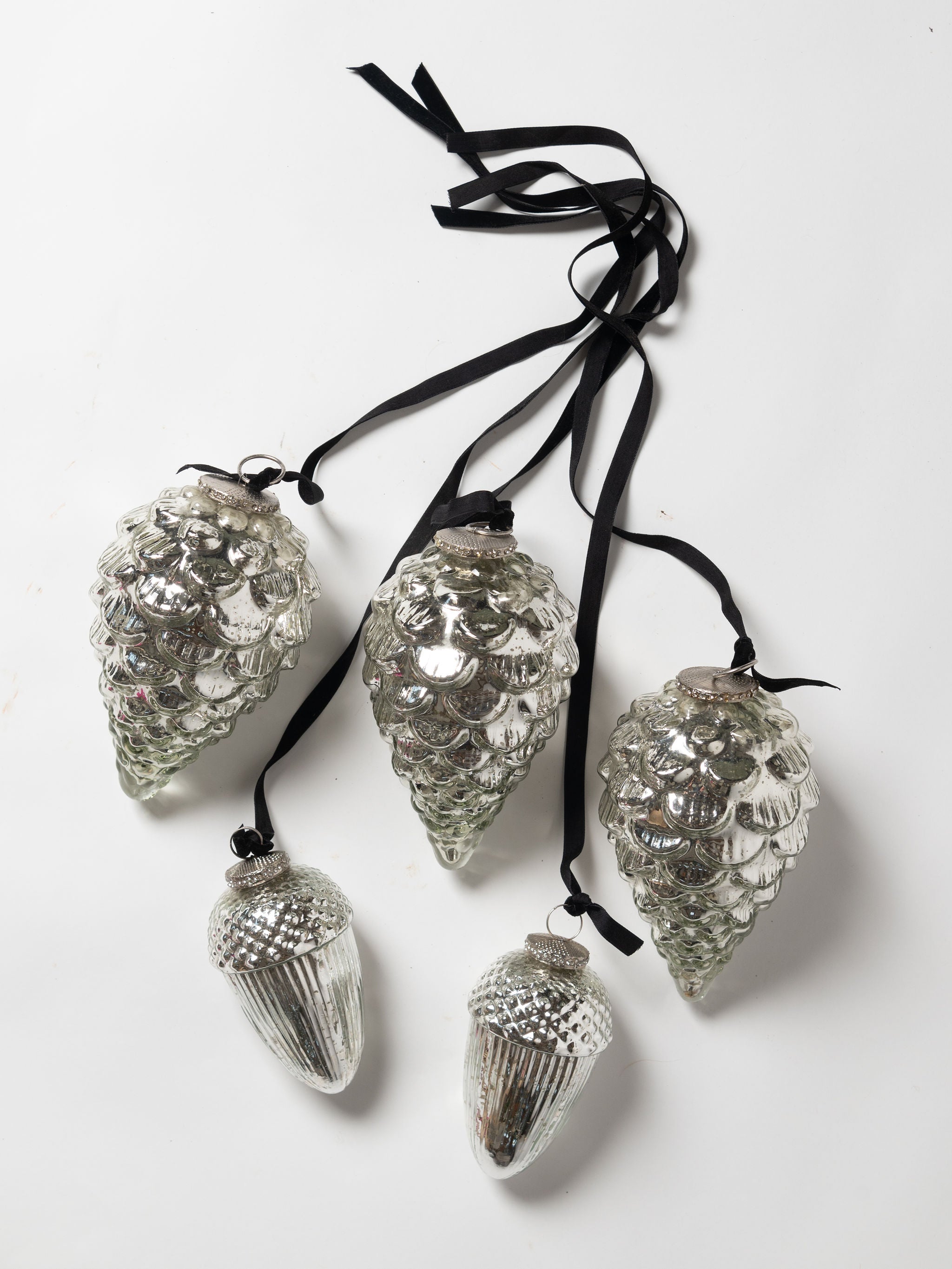 XL Mercury glass style pine cone hanging decorations