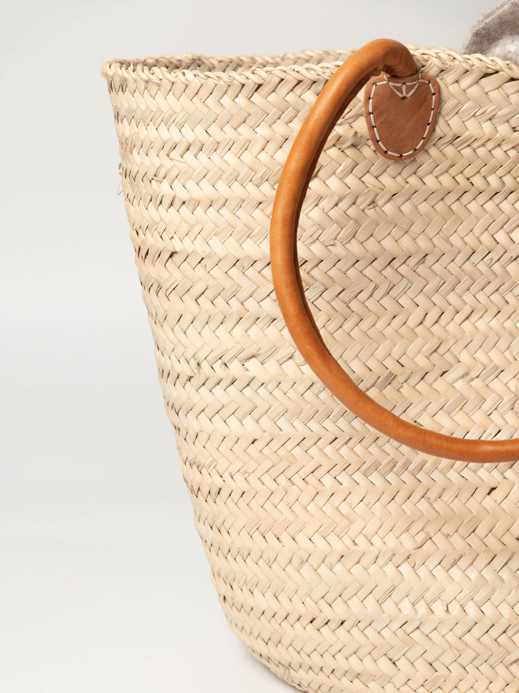 Moroccan Palm leaf shopping baskets with leather handles, two sizes