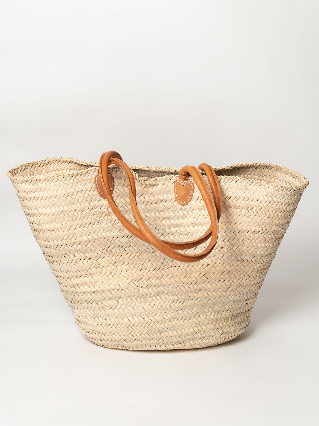 Moroccan Palm leaf shopping baskets with leather handles, two sizes