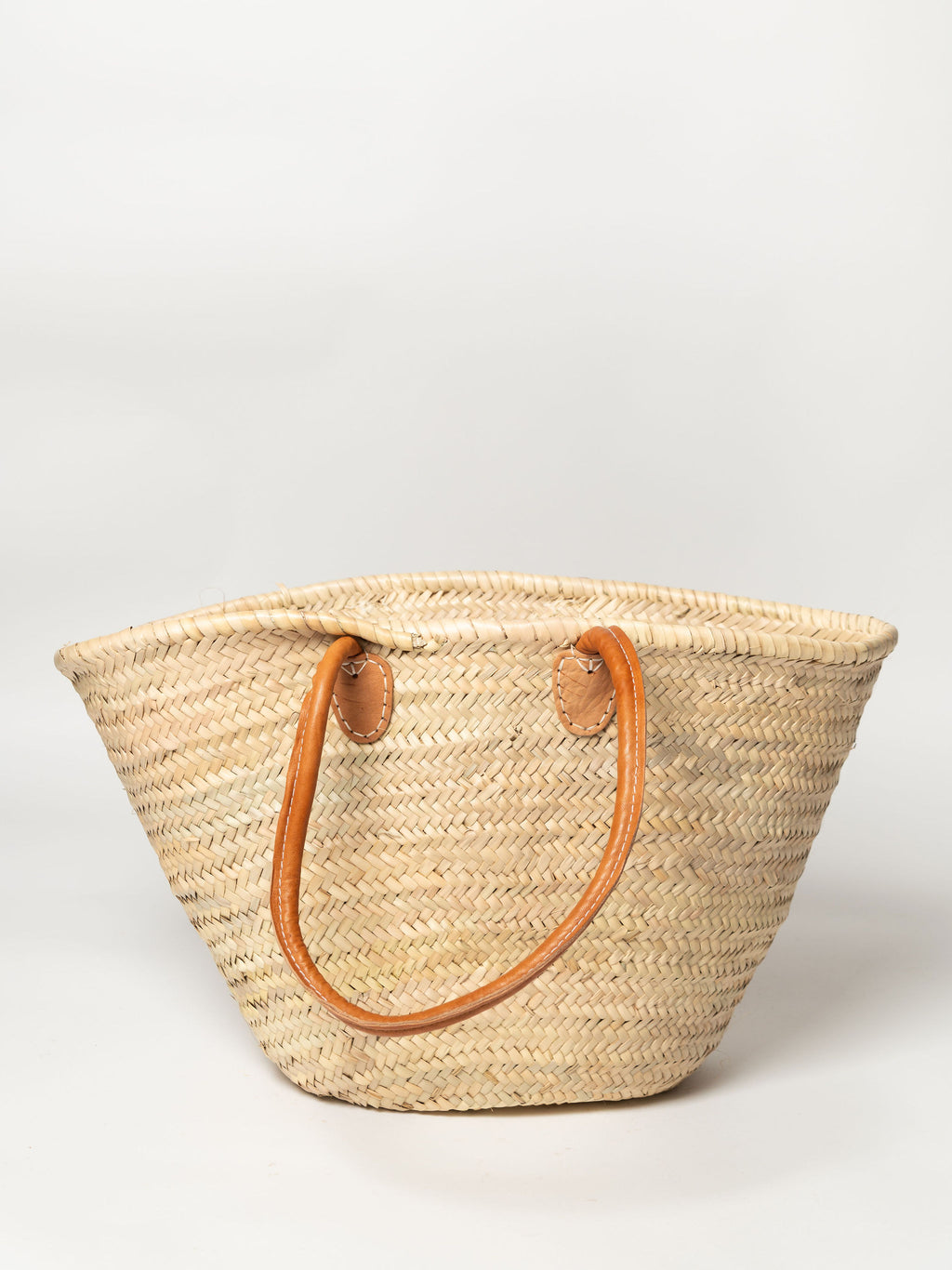Moroccan Palm leaf shopping baskets with leather handles, two sizes