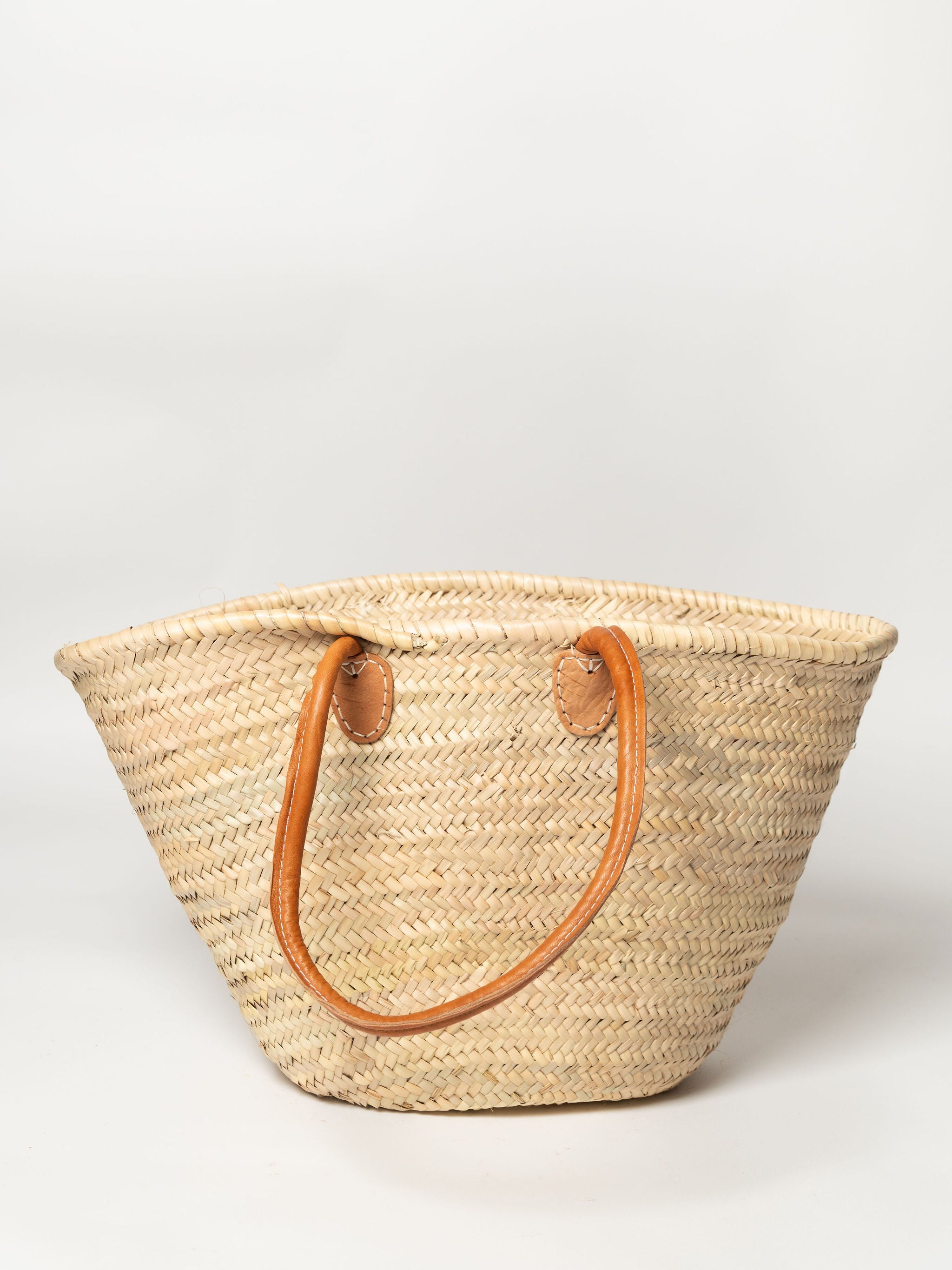 Moroccan Palm leaf shopping baskets with leather handles, two sizes