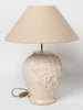 Post Modern Round Tessellated stone pedestal and matching table lamp with linen shade